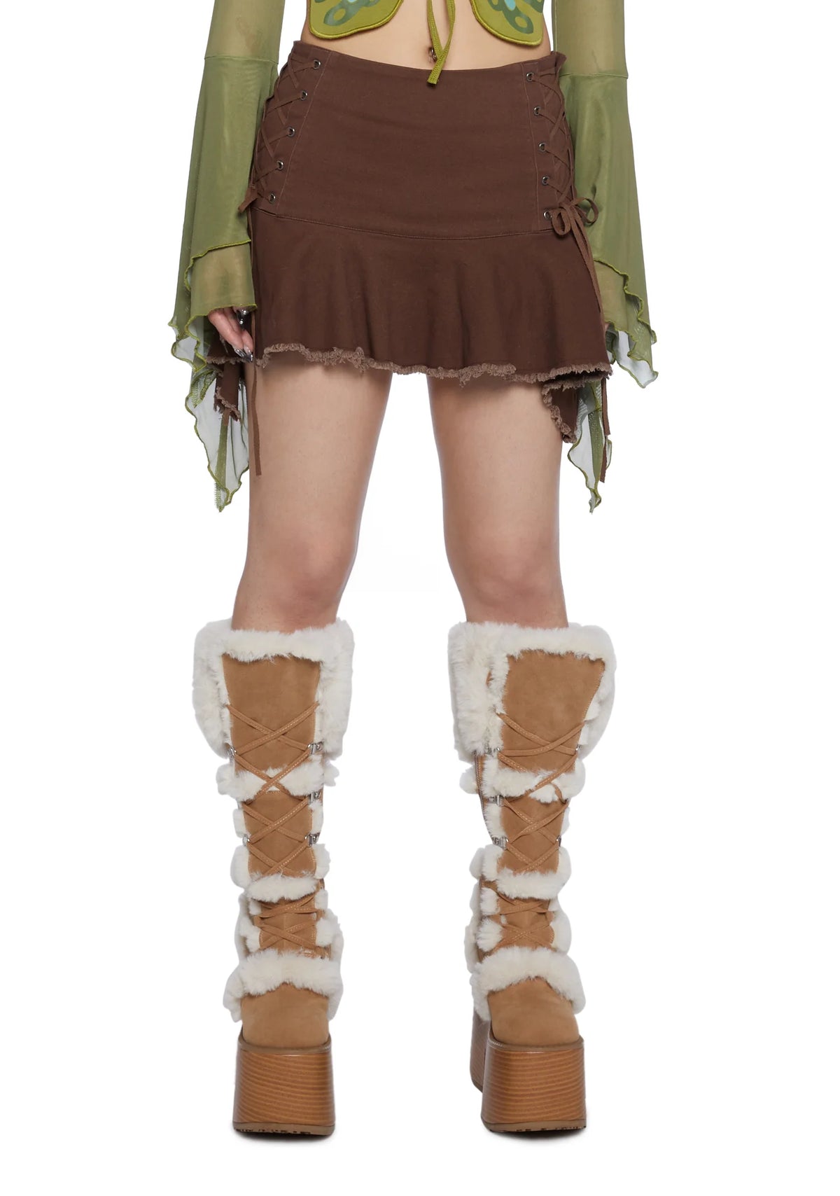 Can't Knock Me Down Lace-Up Skirt - Brown