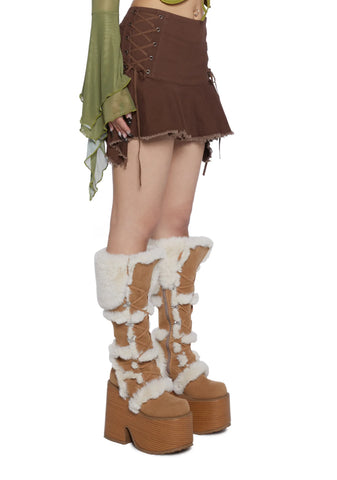 Can't Knock Me Down Lace-Up Skirt - Brown