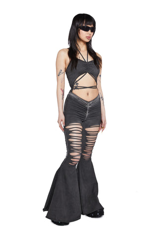 Reverb V-Cut Slashed Bell Bottom Jumpsuit