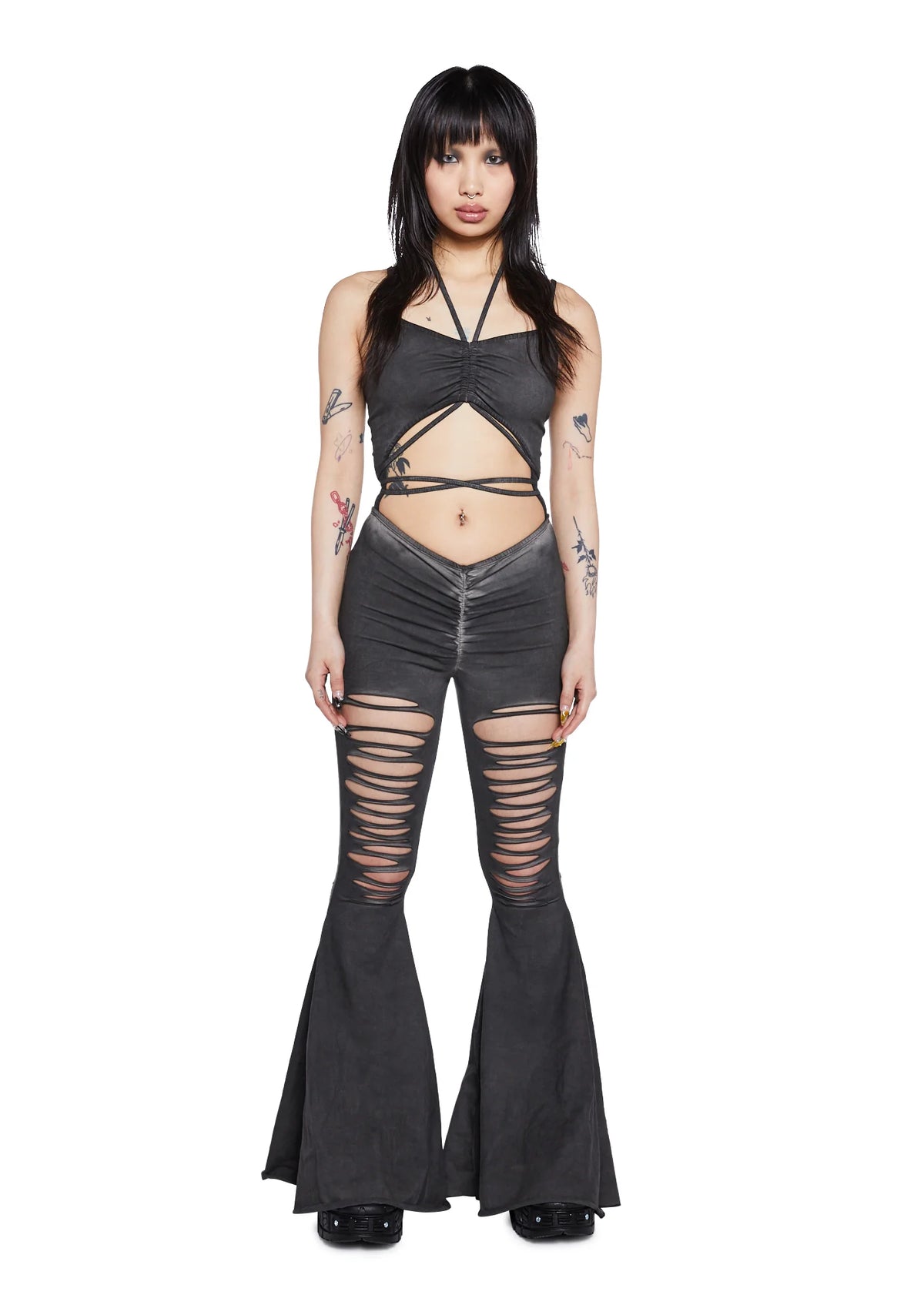 Reverb V-Cut Slashed Bell Bottom Jumpsuit