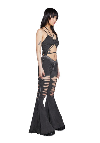 Reverb V-Cut Slashed Bell Bottom Jumpsuit