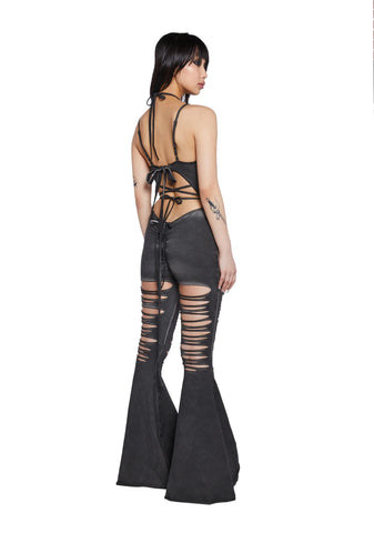 Reverb V-Cut Slashed Bell Bottom Jumpsuit