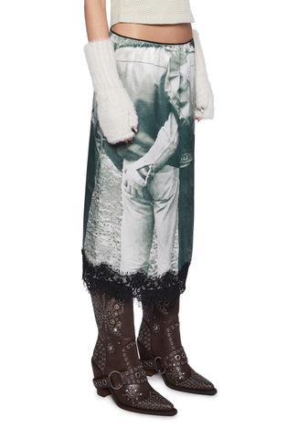 Satin Midi Skirt With Lace Hem