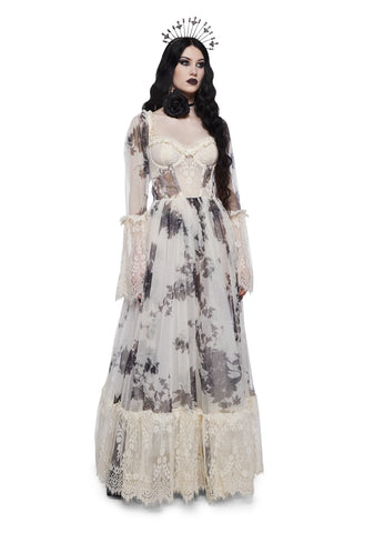 Dance With Death Maxi Dress - Ivory Floral