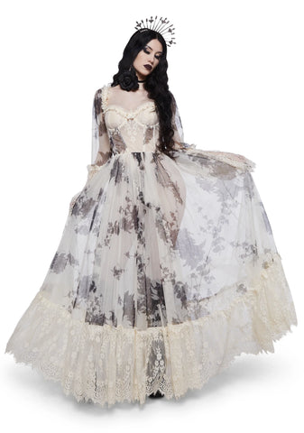 Dance With Death Maxi Dress - Ivory Floral