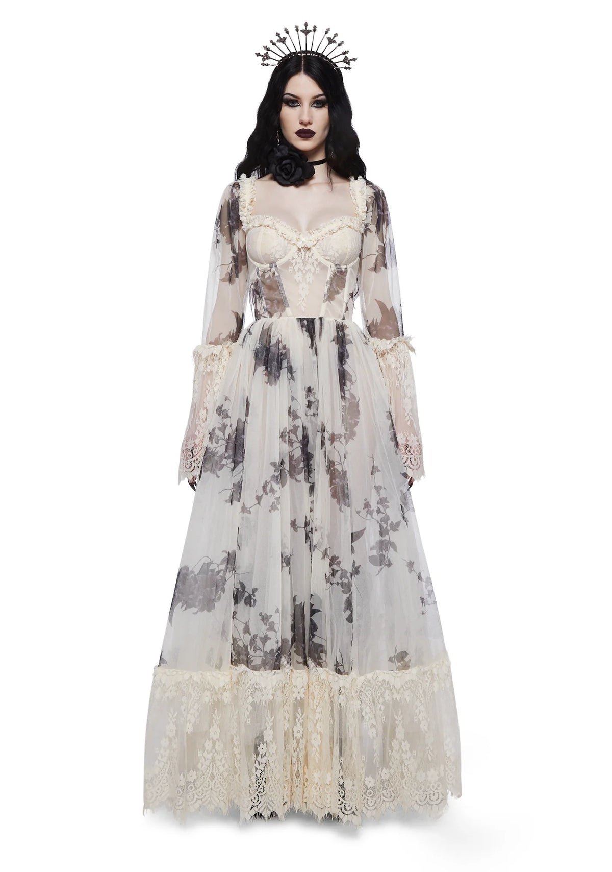 Dance With Death Maxi Dress - Ivory Floral