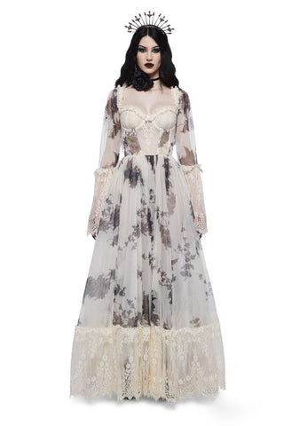 Dance With Death Maxi Dress - Ivory Floral