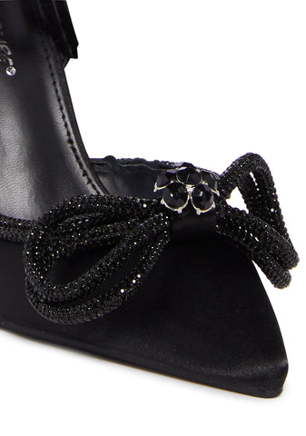 Midnight Diamante Bow Heels - Black