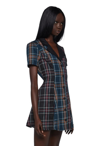You Don't Exist Plaid Dress - Navy/Orange