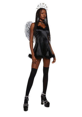 Angel On Your Shoulder Slip Dress - Black