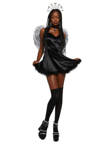 Angel On Your Shoulder Slip Dress - Black