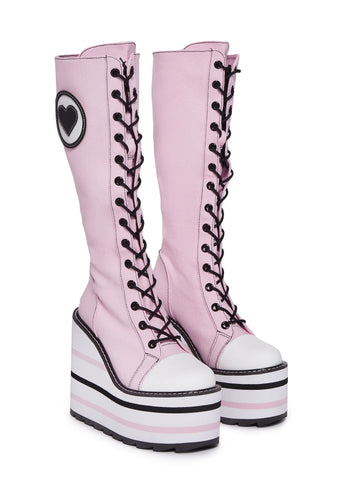 Detention Bondage Platform Boots - Pink/White