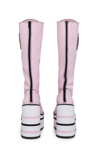 Detention Bondage Platform Boots - Pink/White