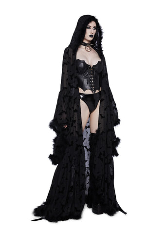 Witch You Were Here Marabou Robe - Black