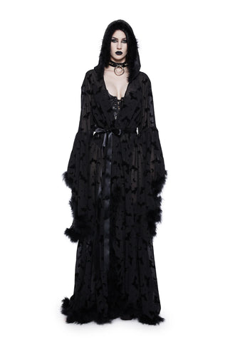 Witch You Were Here Marabou Robe - Black