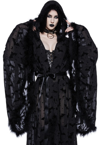 Witch You Were Here Marabou Robe - Black