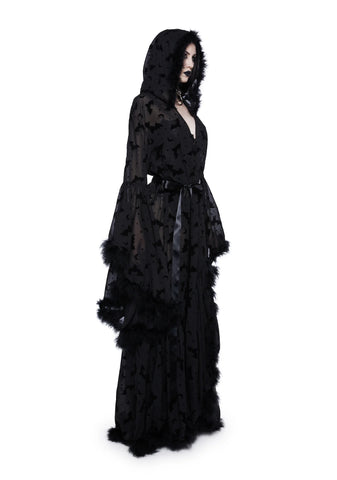 Witch You Were Here Marabou Robe - Black