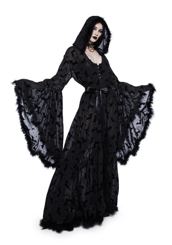 Witch You Were Here Marabou Robe - Black