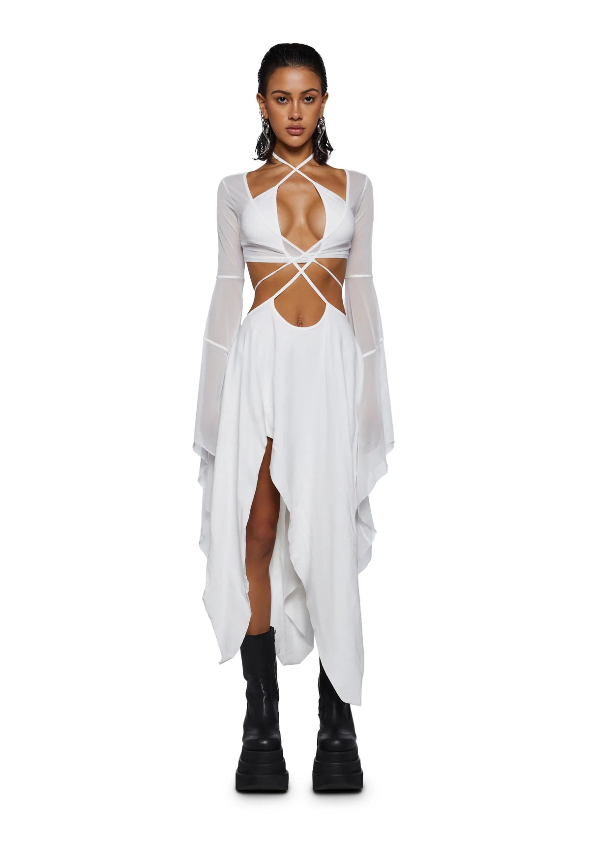 Echo Asymmetrical Mesh Wrap Dress