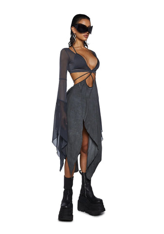 Echo Asymmetrical Mesh Wrap Dress - Dark Gray