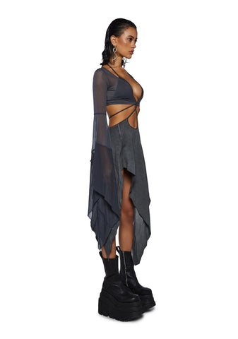 Echo Asymmetrical Mesh Wrap Dress - Dark Gray