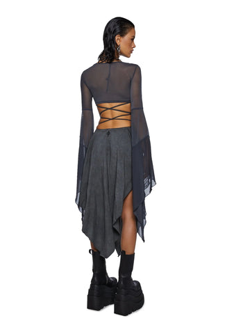 Echo Asymmetrical Mesh Wrap Dress - Dark Gray