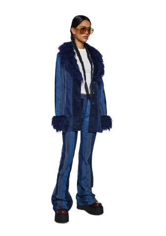 The Peace Train Faux Fur Jacket - Blue