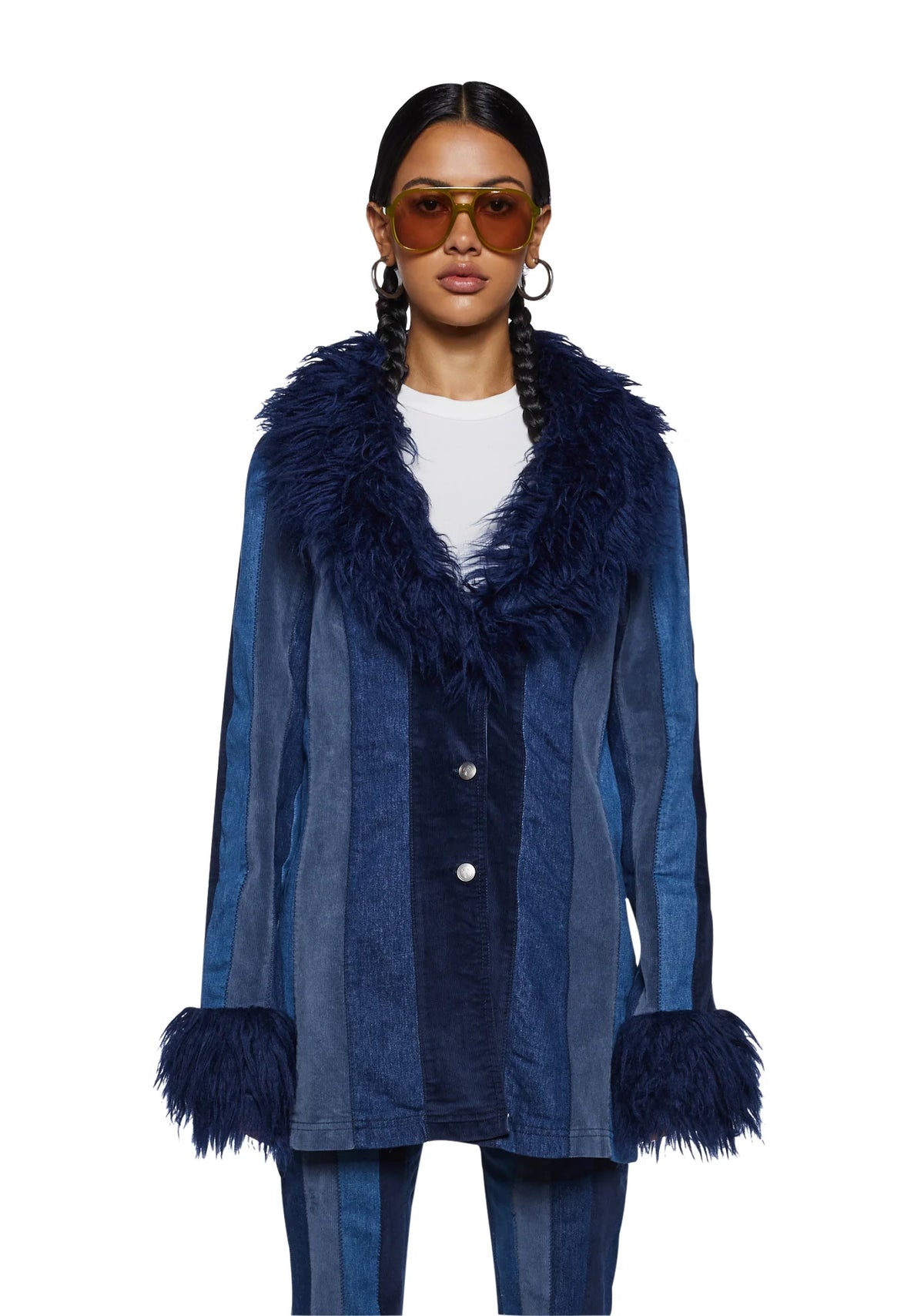 The Peace Train Faux Fur Jacket - Blue