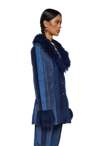 The Peace Train Faux Fur Jacket - Blue