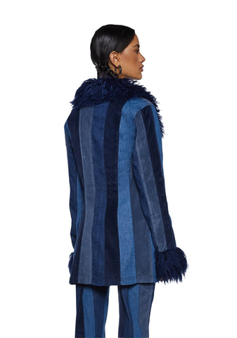 The Peace Train Faux Fur Jacket - Blue