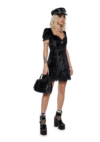 Sweeter Than Midnight Velvet Dress - Black