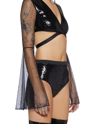 Dazed Dreamer Sequin Wrap Top - Black