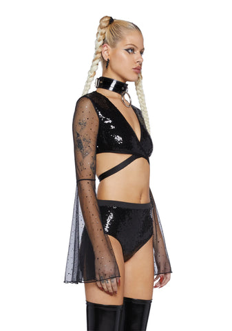 Dazed Dreamer Sequin Wrap Top - Black