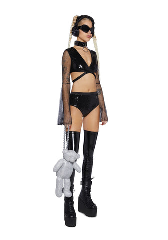 Dazed Dreamer Sequin Wrap Top - Black