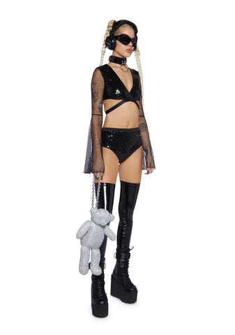 Dazed Dreamer Sequin Booty Shorts - Black