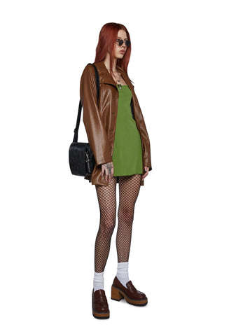 Rendezvous Vegan Leather Trench Coat - Brown