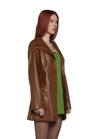 Rendezvous Vegan Leather Trench Coat - Brown
