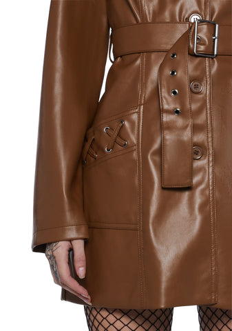 Rendezvous Vegan Leather Trench Coat - Brown