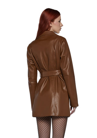 Rendezvous Vegan Leather Trench Coat - Brown