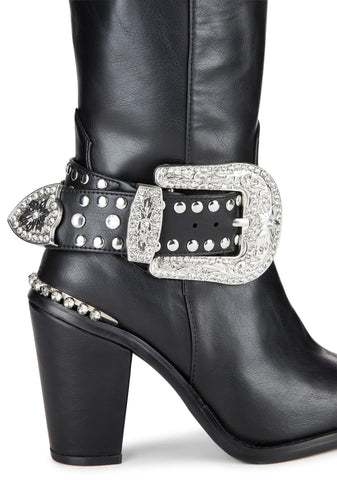 Sharp Sheriff Shine Knee High Boots - Black