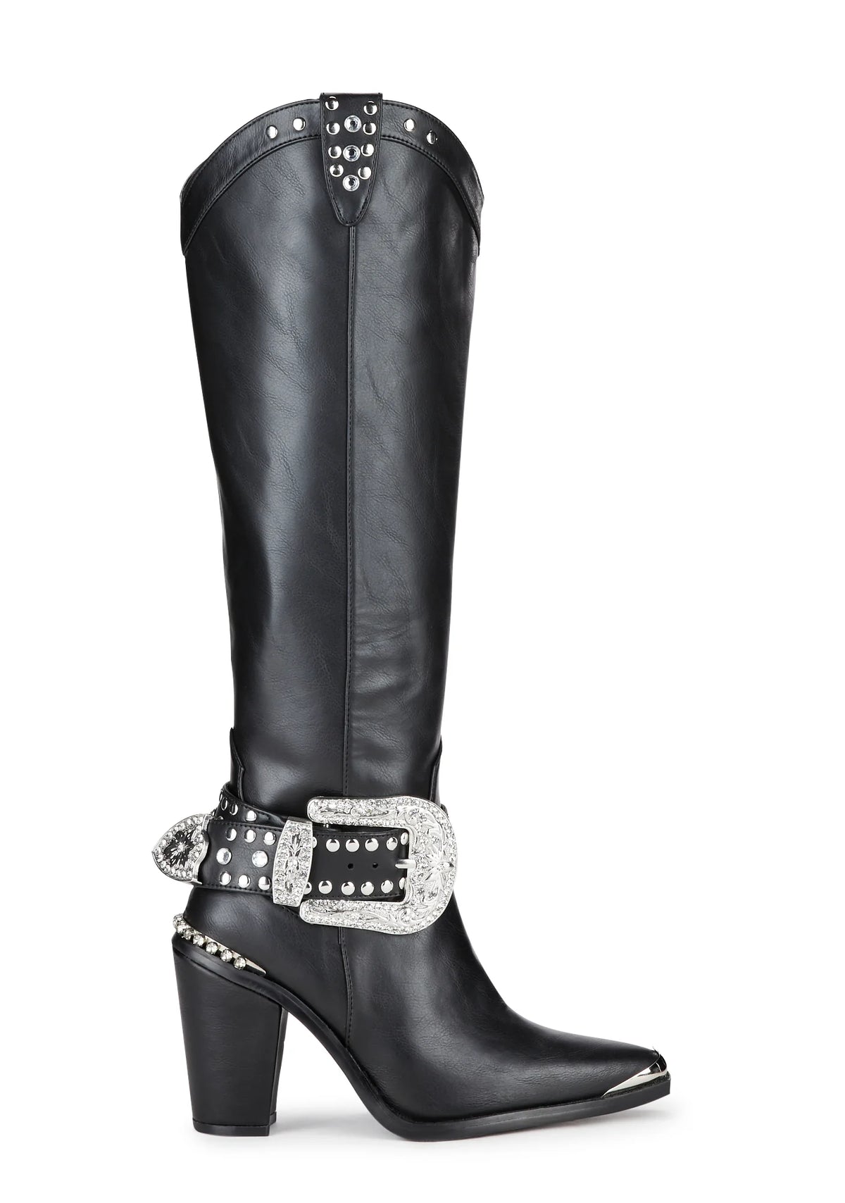 Sharp Sheriff Shine Knee High Boots - Black