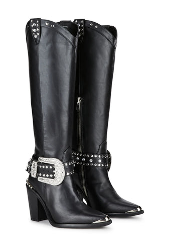 Sharp Sheriff Shine Knee High Boots - Black