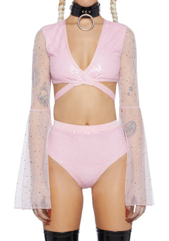 Dazed Dreamer Sequin Wrap Top - Baby Pink