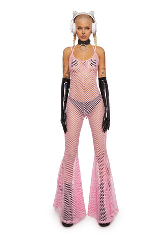 Wired Seduction Fishnet Jumpsuit - Pink