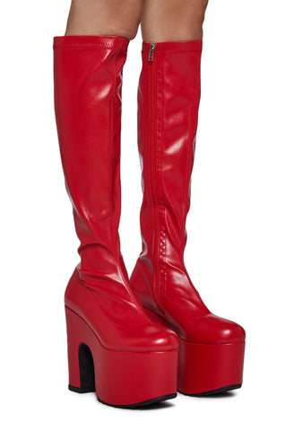 Awkward Knee High Boots - Red