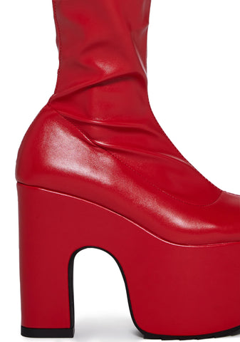 Awkward Knee High Boots - Red