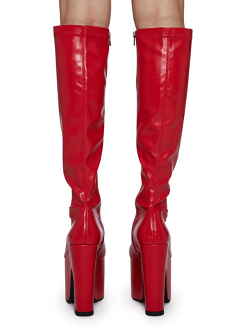 Awkward Knee High Boots - Red
