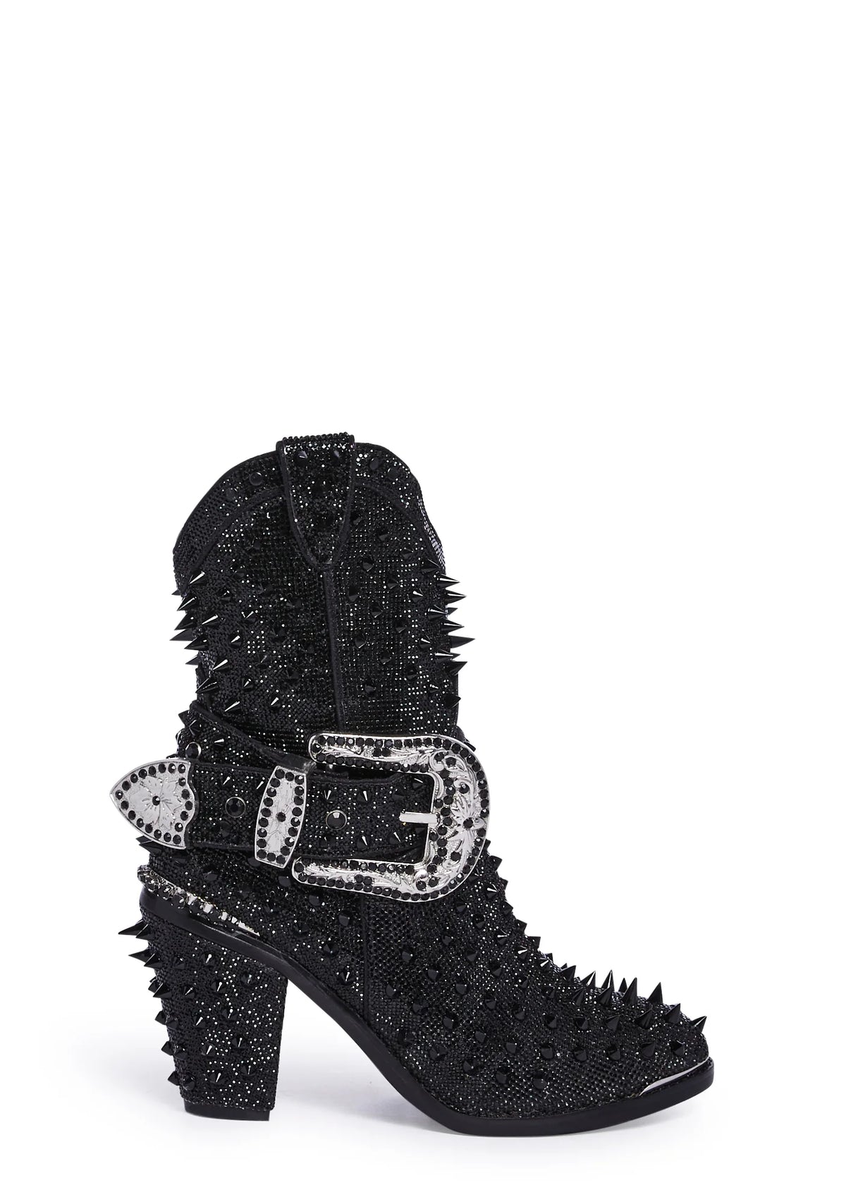 Spiked Sheriff Shine Cowboy Boots - Black