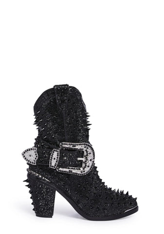 Spiked Sheriff Shine Cowboy Boots - Black