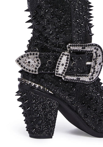 Spiked Sheriff Shine Cowboy Boots - Black